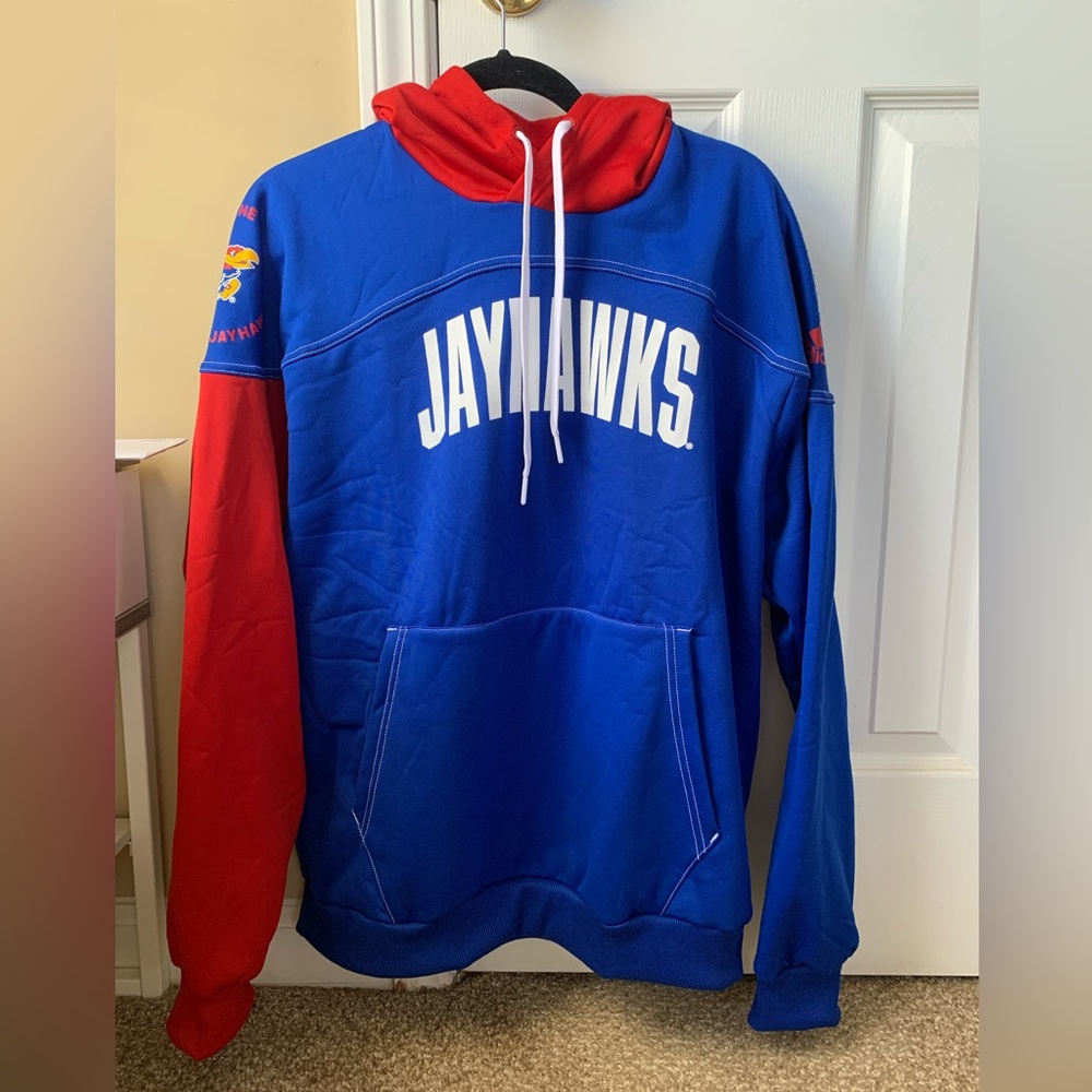 NWT ADIDAS KANSAS JAYHAWKS PULL OVER SIZE  L BLUE RED